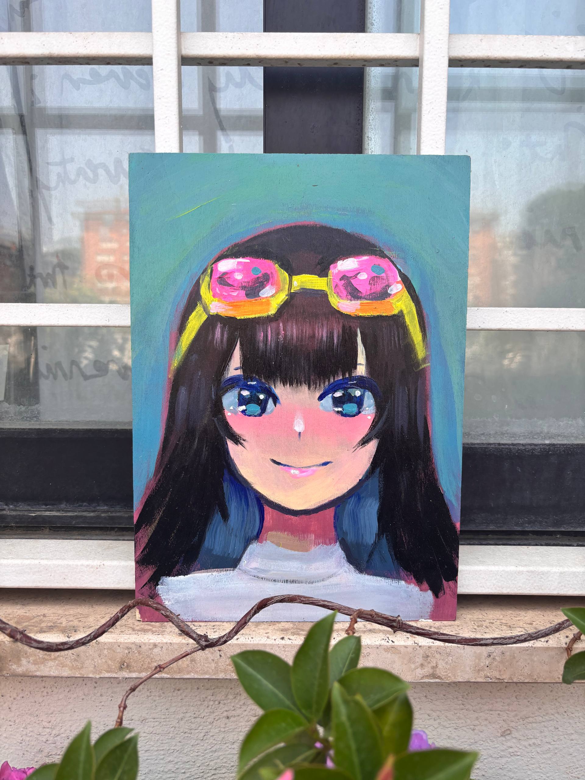 Original painting googles girl